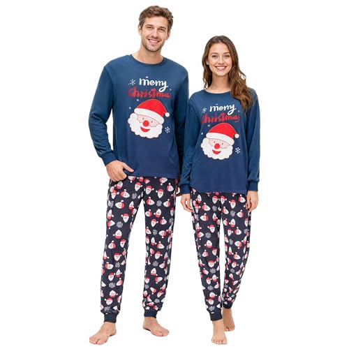 Tphon Christmas Couple Pajamas Sets Holiday Sleepwear Matching Christmas Pjs Long SleeveMen02 navy blueMediu - Image 1