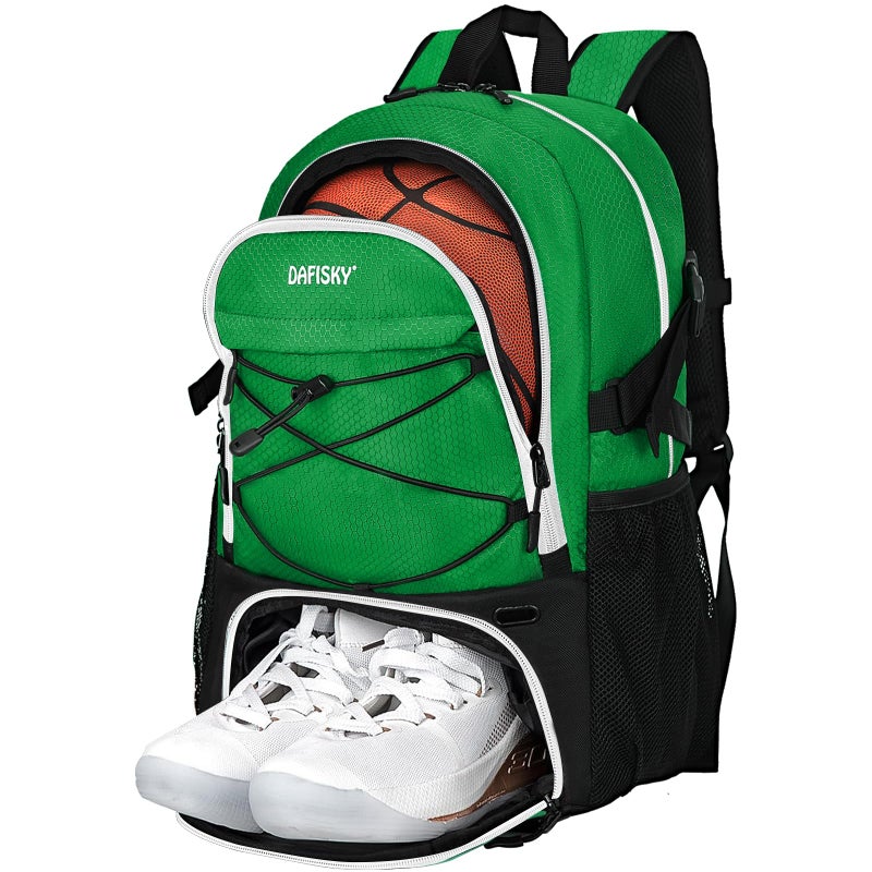 DAFISKY Basketball Backpack Basketball Bag with Ball Holder Shoes Compartment Sports Equipment Bag for Soccer Ball Volleyball Green - Image 2