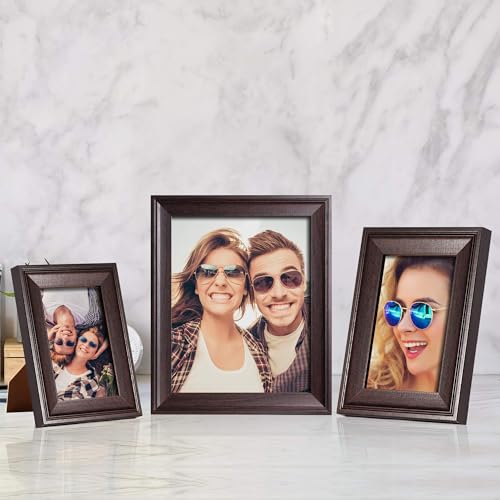 iRahmen 5x7 Picture Frame Set of 4, Dark Brown Rustic Retro Photo Frame with Real Glass, 5 x 7 Frames for Wall Mount and Tabletop Display - Image 5