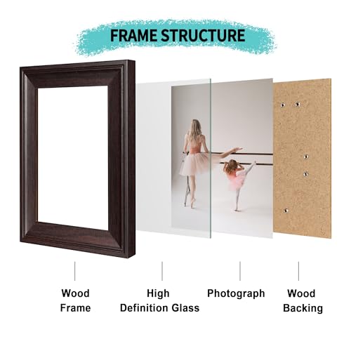 iRahmen 5x7 Picture Frame Set of 4, Dark Brown Rustic Retro Photo Frame with Real Glass, 5 x 7 Frames for Wall Mount and Tabletop Display - Image 3