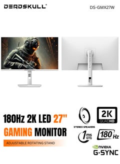 27 Inch GMX27P Gaming Monitor 2K QHD 2560x1440, LED Panel Type, 180Hz Refresh Rate, 1ms Response Time,  Adaptive Sync and G-Sync Compatible, Adjustable Stand | White