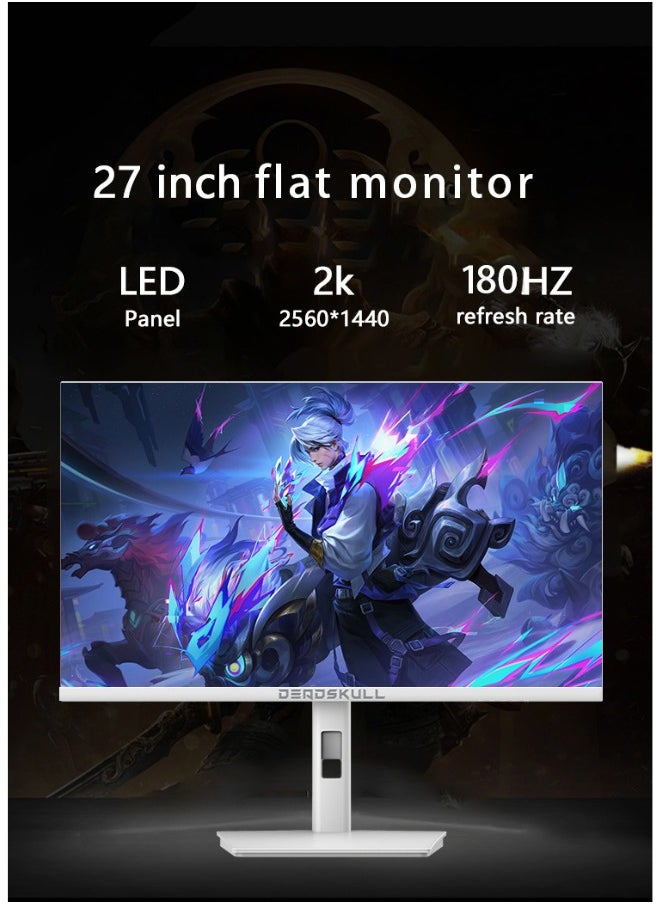 DEADSKULL - 27 Inch GMX27P Gaming Monitor 2K QHD 2560x1440, LED Panel Type, 180Hz Refresh Rate, 1ms Response Time,  Adaptive Sync and G-Sync Compatible, Adjustable Stand | White - Image 1