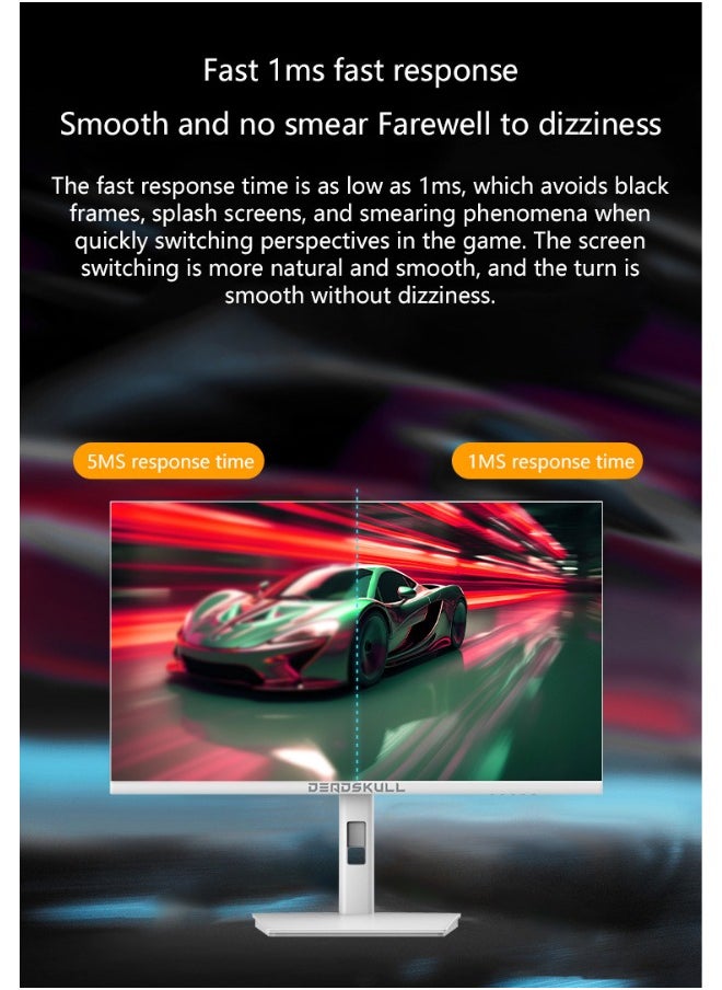DEADSKULL - 27 Inch GMX27P Gaming Monitor 2K QHD 2560x1440, LED Panel Type, 180Hz Refresh Rate, 1ms Response Time,  Adaptive Sync and G-Sync Compatible, Adjustable Stand | White - Image 1