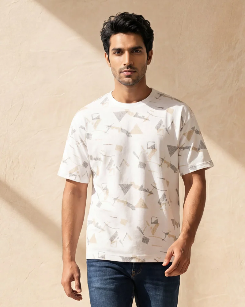 Redtag Men White Printed Crew Neck T-Shirt
