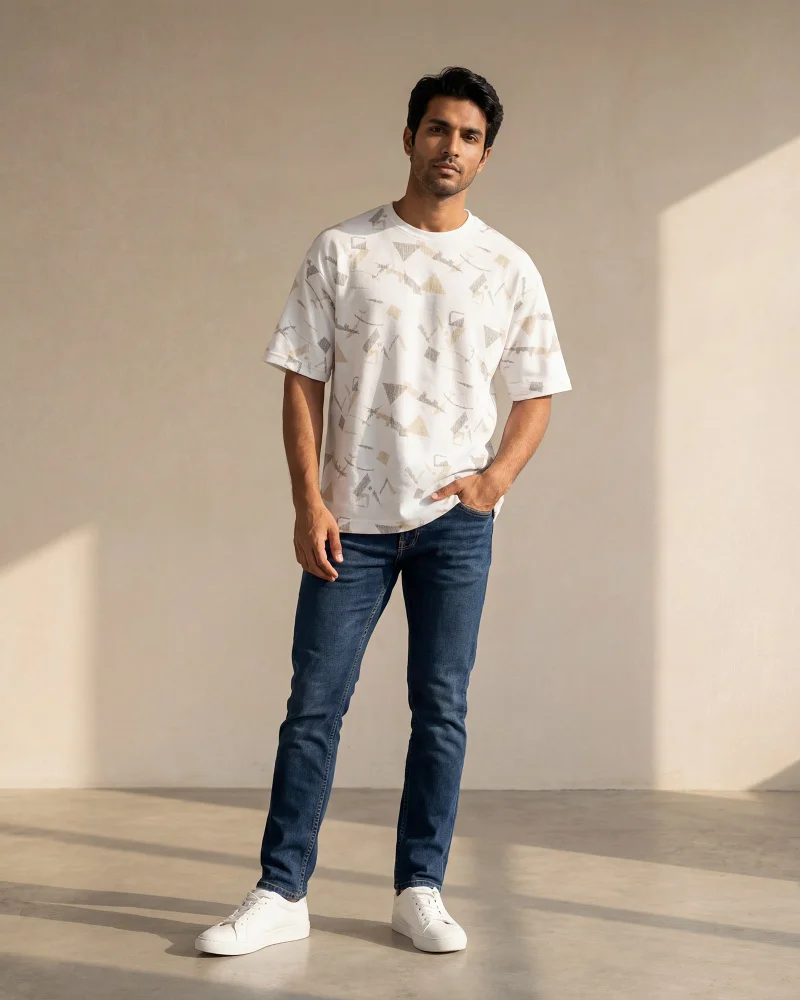 Redtag Men White Printed Crew Neck T-Shirt