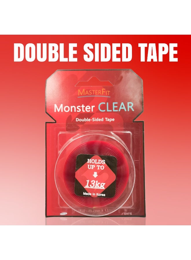 MASTERFIT Clear Double Sided Tape Heavy Duty Transparent Mounting Tape Strong Adhesive 13kg Hold - Image 1