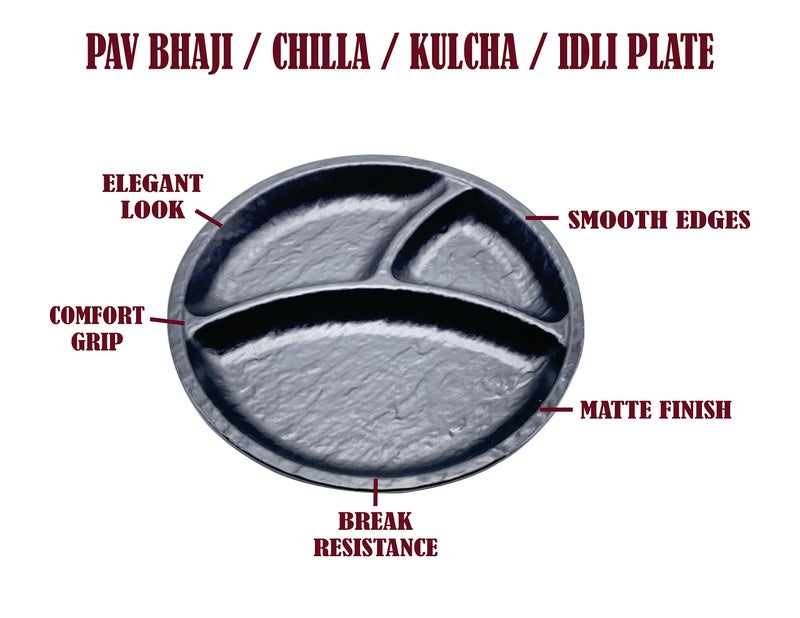 ZIDO Pack of 4 Multipurpose Round Shape Divider Plate for PAV BHAJI/CHILLA/IDLI/DOSA/VADA/Chole KULCHE/PANEER KULCHE ETC. - Image 3