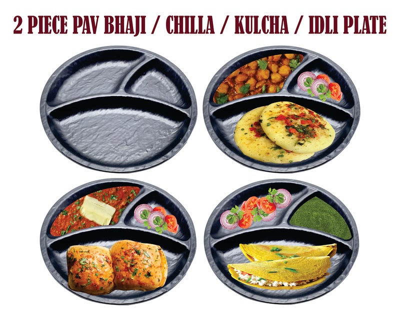 ZIDO Pack of 4 Multipurpose Round Shape Divider Plate for PAV BHAJI/CHILLA/IDLI/DOSA/VADA/Chole KULCHE/PANEER KULCHE ETC. - Image 5