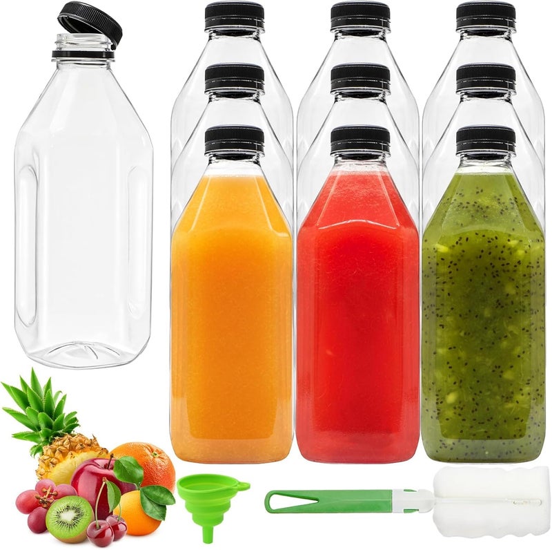 Coloch 10 Pack 33 Oz Plastic Juice Bottles with Black Caps, 1L Empty Clear Soda Bottle Reusable Drink Container Plastic Milk Bottle for Water, Juice, Beverage, Cold Drinks, Picnic, Home Use - Image 1