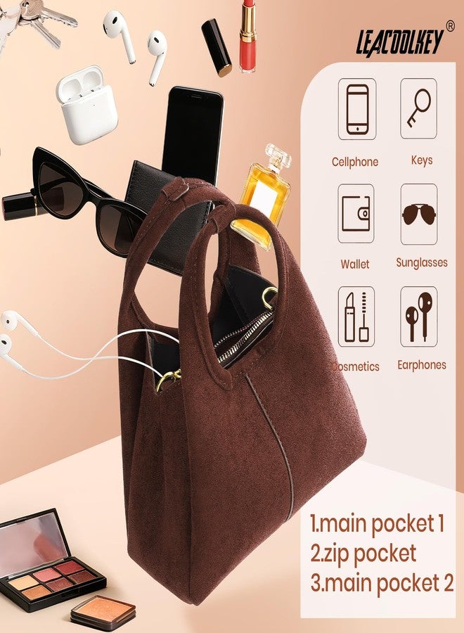 LEACOOLKEY Women's Suede Bag Small Top Handle Handbag Satchel Purse for Women Trendy Designer Shoulder Handbag - Image 5