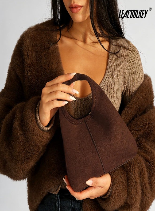 LEACOOLKEY Women's Suede Bag Small Top Handle Handbag Satchel Purse for Women Trendy Designer Shoulder Handbag - Image 3