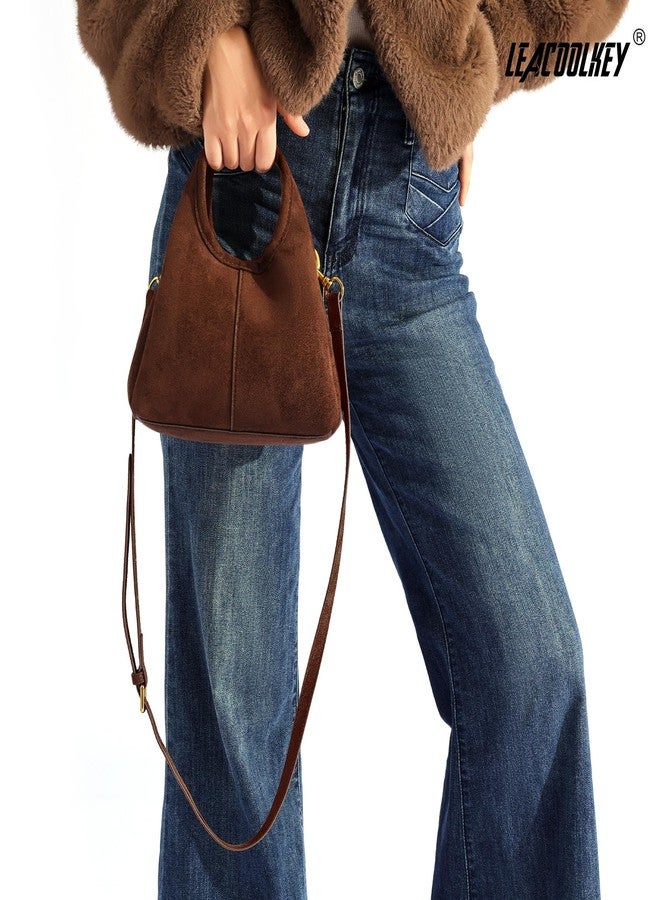 LEACOOLKEY Women's Suede Bag Small Top Handle Handbag Satchel Purse for Women Trendy Designer Shoulder Handbag - Image 2