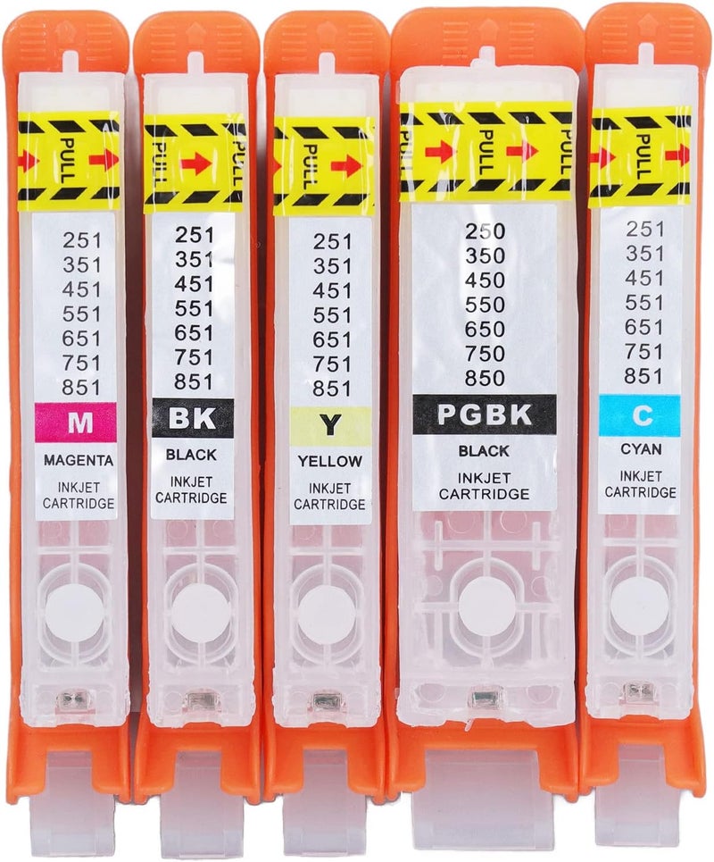Ink Cartridge Reusable Smooth Ink Output 5 Colors PGBK BK C M Y Printer Cartridge (750-751) - Image 1