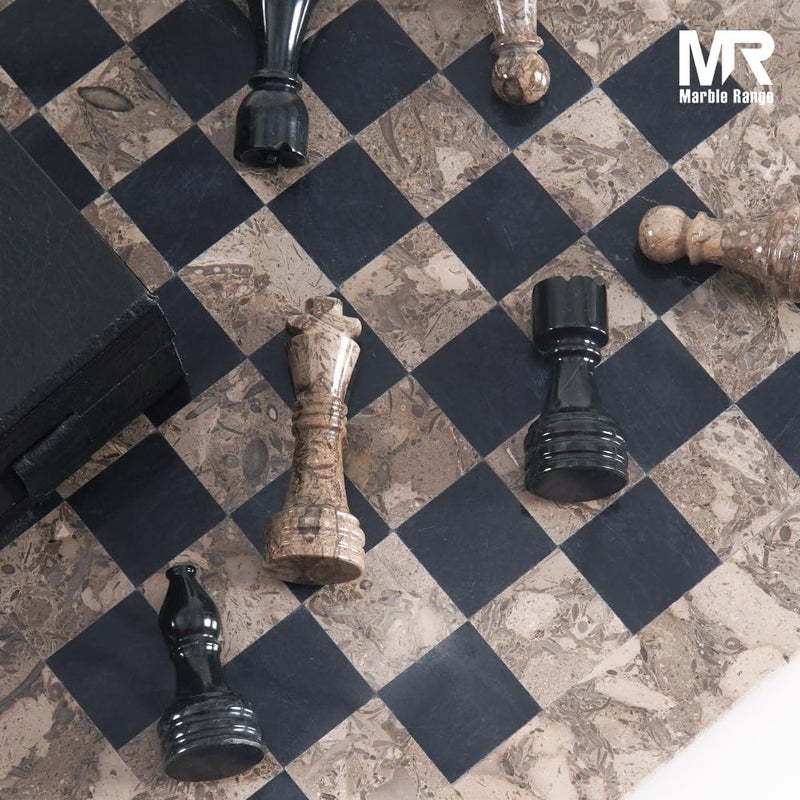 MARBLE RANGE Marble Chess Set for Adults 15" Handmade Oceanic & Black Board Game with 32 Chess Pieces, 2 Extra Queens & Storage Box, Luxury Travel Game â€“ Elegant Home DÃ©cor - Image 2
