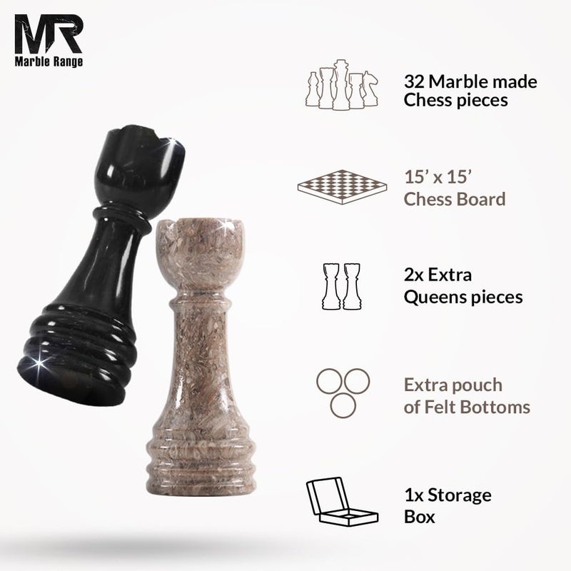 MARBLE RANGE Marble Chess Set for Adults 15" Handmade Oceanic & Black Board Game with 32 Chess Pieces, 2 Extra Queens & Storage Box, Luxury Travel Game â€“ Elegant Home DÃ©cor - Image 5