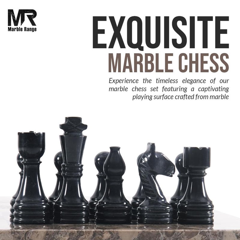 MARBLE RANGE Marble Chess Set for Adults 15" Handmade Oceanic & Black Board Game with 32 Chess Pieces, 2 Extra Queens & Storage Box, Luxury Travel Game â€“ Elegant Home DÃ©cor - Image 3