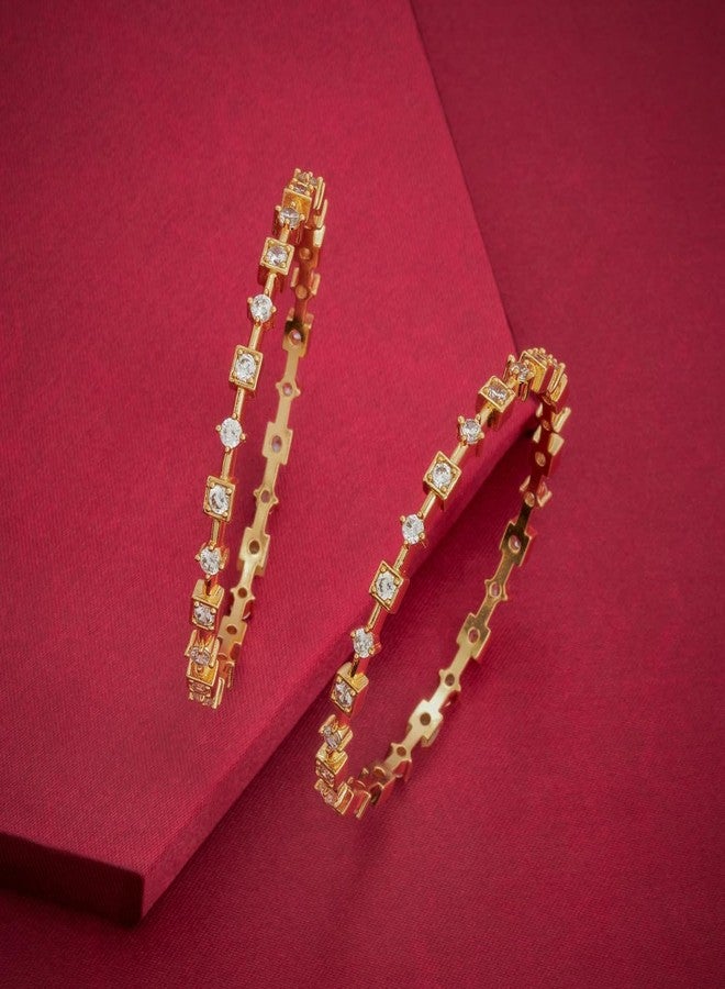 KUSHAL'S Fashion Jewellery White Gold Polished Copper Zircon Bangles, Best for Festive & Special Occasion - 452405 - Image 2