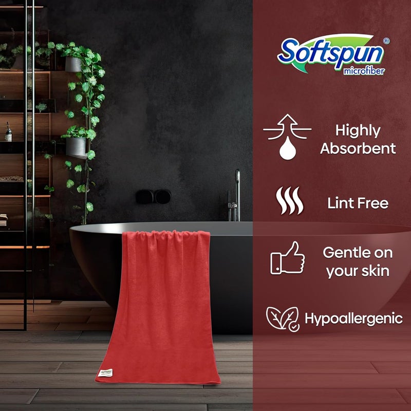 SOFTSPUN منشفة استحمام ميكروفايبر للعناية بالشعر والوجه SOFTSPUN 1 قطعة 60x120 سم حمراء فائقة الامتصاص ناعمة للغاية ومريحة سريعة الجفاف للاستخدام اليومي للرجال والنساء. - Image 2
