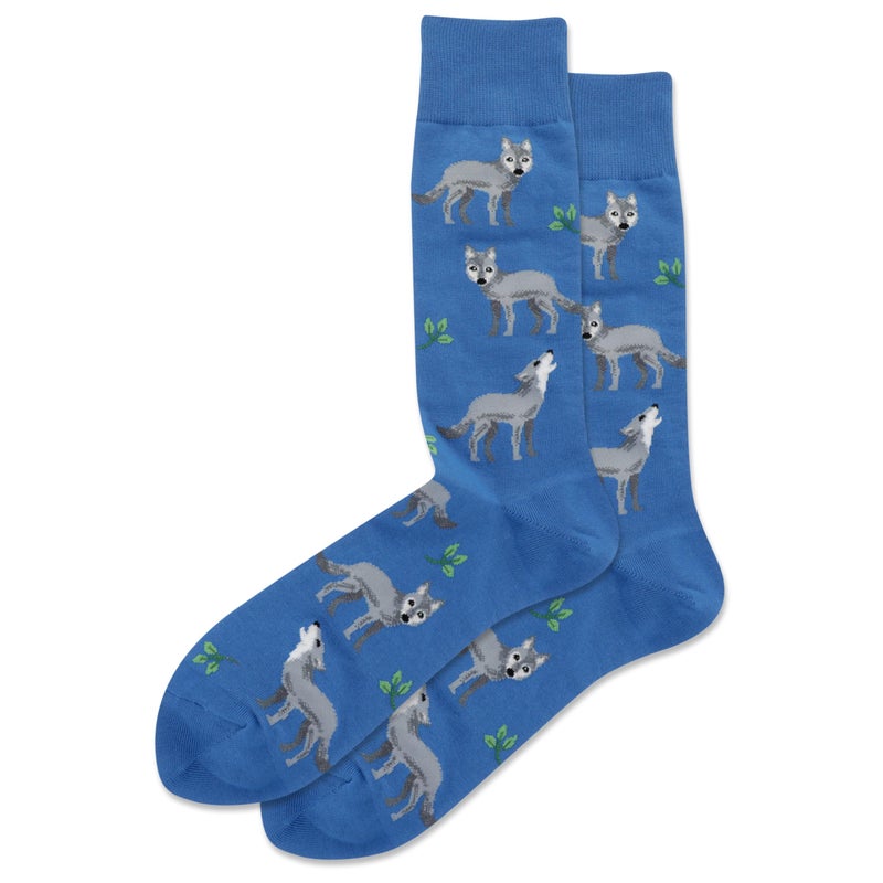 Hot Sox Men's Wolf Crew Socks 1 Pair Pack, Teal, Men's Shoe Size 6-12 - Image 1