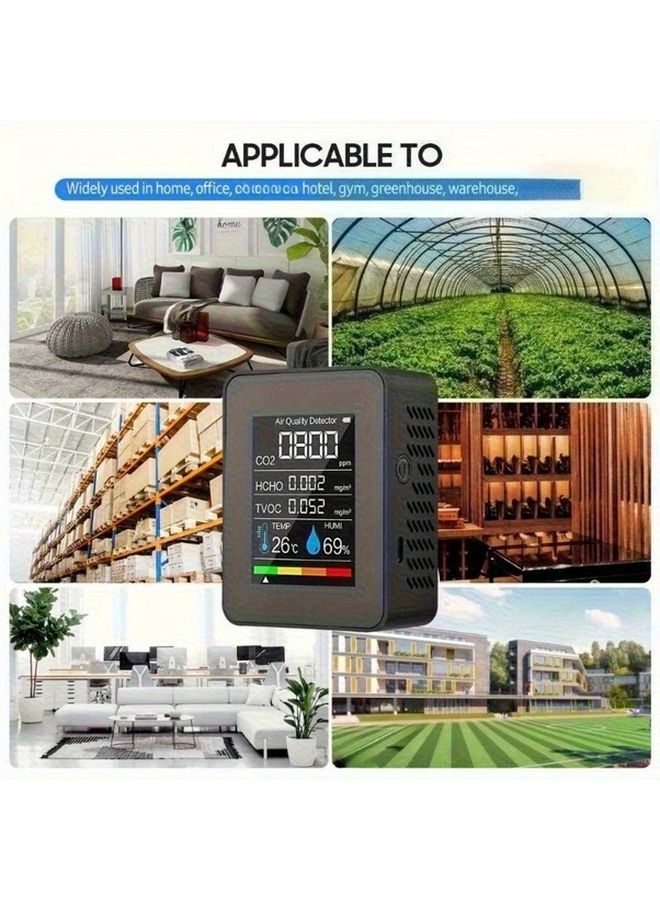 White 5 In 1 Indoor Air Quality Monitor With Temperature Humidity CO2 TVOC HCHO Detection - Image 5