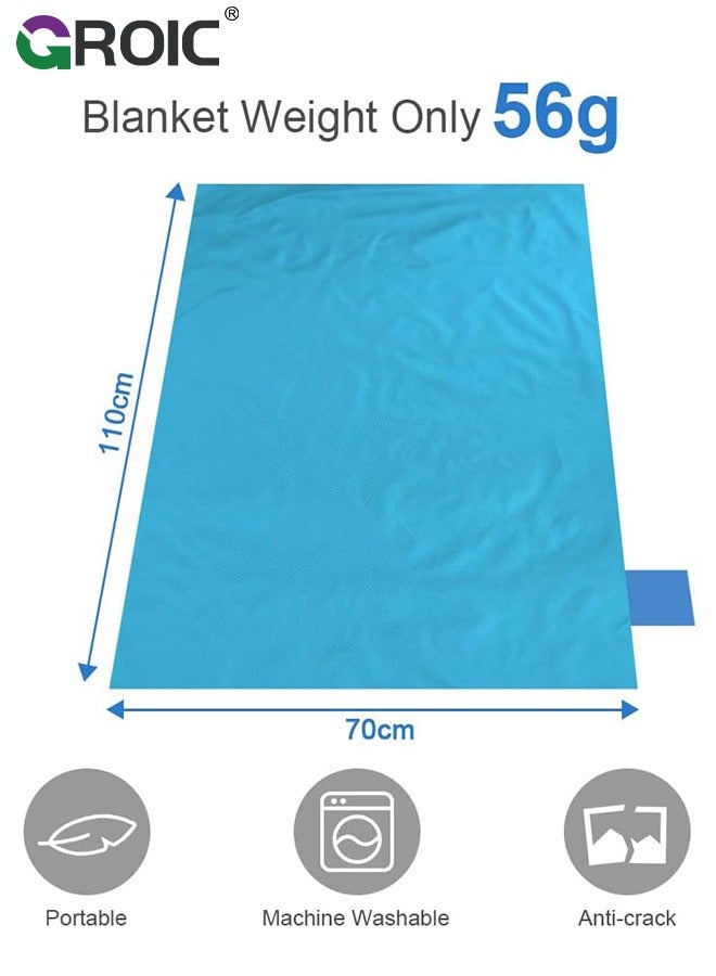 GROIC Picnic Blanket, Mini Pocket Beach Mat 27.5 x 43.3IN (1-2 People), Foldable Thin Ground Sheet for Outdoor Camping Hiking Travel, Lightweight Waterproof Sand Free with Hand Strap  - Image 2