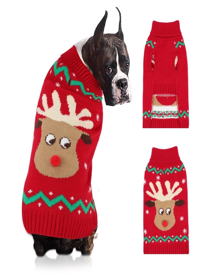 YUEPET Christmas Dog Sweaters Pullover, Reindeer Snowflake Christmas Outfits with Leash Hole, Classic Turtleneck Dog Clothes for Puppies Medium Dogs(XL) - Image 1