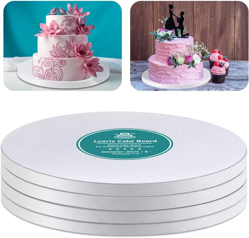 Losris White Cake Drums Round 14 Inch Cake Boards with 1/2-Inch Thick Smooth Edges for Multi Tiered Birthday Wedding Party Cakes Drum Board - Image 1