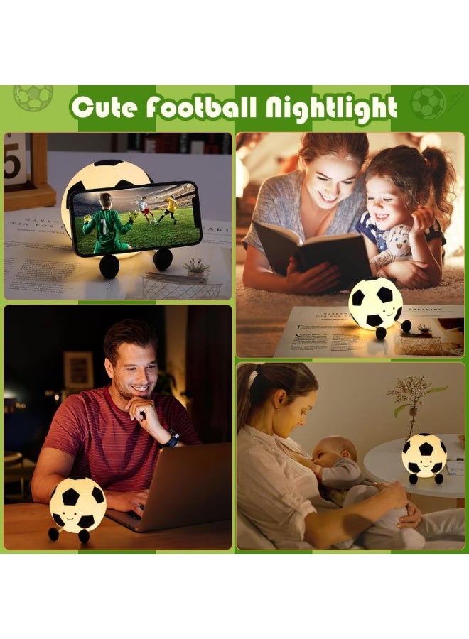 مصباح ليلي للأطفال على شكل كرة قدم، تصميم سيليكون قابل لإعادة الشحن، بطارية ٥٠٠ مللي أمبير/ساعة، إضاءة دافئة قابلة للتعتيم بثلاثة أوضاع، مع خاصية إيقاف التشغيل التلقائي بعد ٣٠ دقيقة، آمن ومريح للأطفال. مثالي لغرف الأولاد، وهدايا أعياد الميلاد، والمناسبات. - Image 2