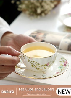 DUNISO Ceramic Tea Cups and Saucers,  Glazed Tea Mugs,  Latte Cups and Espresso Mug for Coffee Drinks and Tea, Kitchen and Living Room Saucers Set,Ceramic Coffee Cup for Office and Home  - Image 1