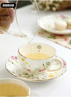 DUNISO Ceramic Tea Cups and Saucers,  Glazed Tea Mugs,  Latte Cups and Espresso Mug for Coffee Drinks and Tea, Kitchen and Living Room Saucers Set,Ceramic Coffee Cup for Office and Home  - Image 5