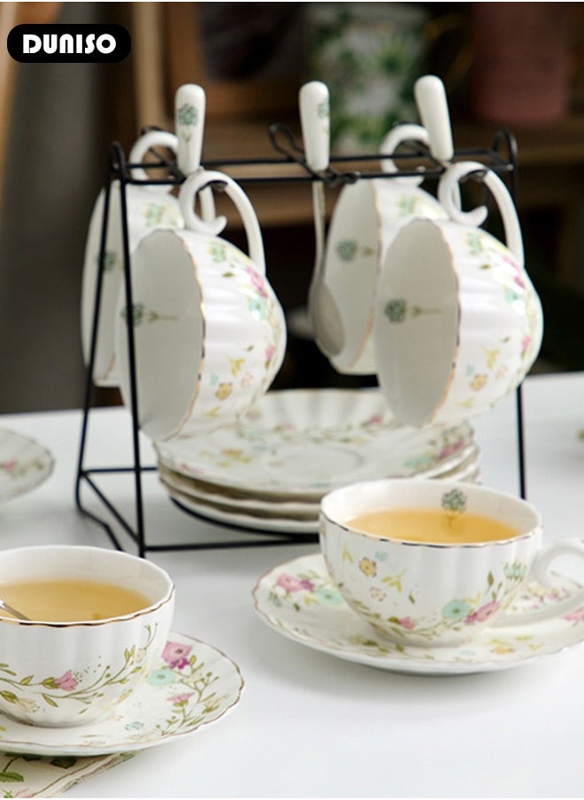 DUNISO - Ceramic Tea Cups and Saucers,  Glazed Tea Mugs,  Latte Cups and Espresso Mug for Coffee Drinks and Tea, Kitchen and Living Room Saucers Set,Ceramic Coffee Cup for Office and Home - Image 1