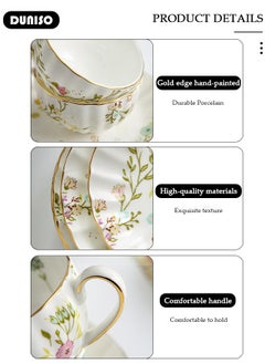 DUNISO Ceramic Tea Cups and Saucers,  Glazed Tea Mugs,  Latte Cups and Espresso Mug for Coffee Drinks and Tea, Kitchen and Living Room Saucers Set,Ceramic Coffee Cup for Office and Home  - Image 2