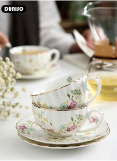 DUNISO Ceramic Tea Cups and Saucers,  Glazed Tea Mugs,  Latte Cups and Espresso Mug for Coffee Drinks and Tea, Kitchen and Living Room Saucers Set,Ceramic Coffee Cup for Office and Home  - Image 3