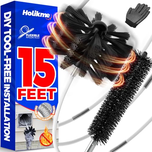 Holikme 15 Feet Dryer Vent Cleaner Kit Lint Remover Extends Up to 15 Feet Synthetic Brush Head Use with or Without a Power Drill - Image 2