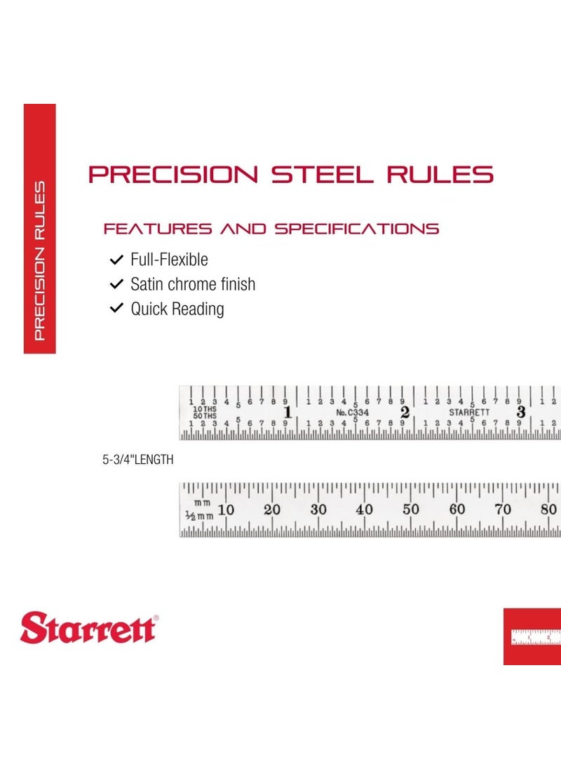 Starrett Starrett Full Flexible Steel Rule with Satin Chrome Finish Quick Reading and Inch Graduations  534 Length 34 Graduation Type 04mm Thickness  C334150  - Image 2
