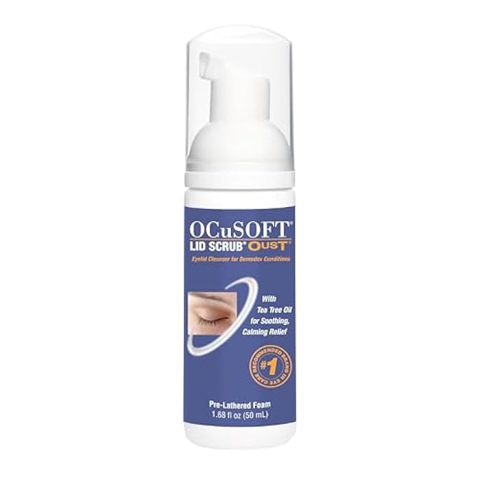 OCuSOFT Oust Demodex Foam Cleanser - Extra Strength - Foaming Cleanser for Eyelids & Eyelashes with Tea Tree Oil - Eyelid Cleanser to Remove Oil, Debris & Pollen - 1.68 fl oz - Image 1