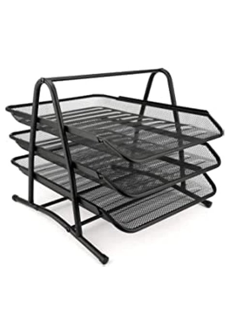 Metal Paper Tray l Mesh Document Tray for Desk Accessories Office Supplies Files and More Space Saving Letter Organizer with 3 Tiers Durable Office Desk