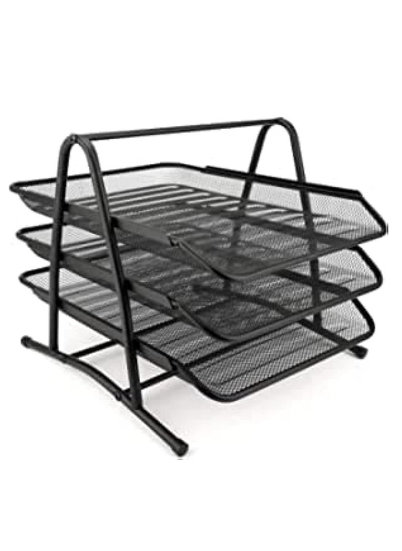 ELTRAZONE - Metal Paper Tray l Mesh Document Tray for Desk Accessories Office Supplies Files and More Space Saving Letter Organizer with 3 Tiers Durable Office Desk - Image 1