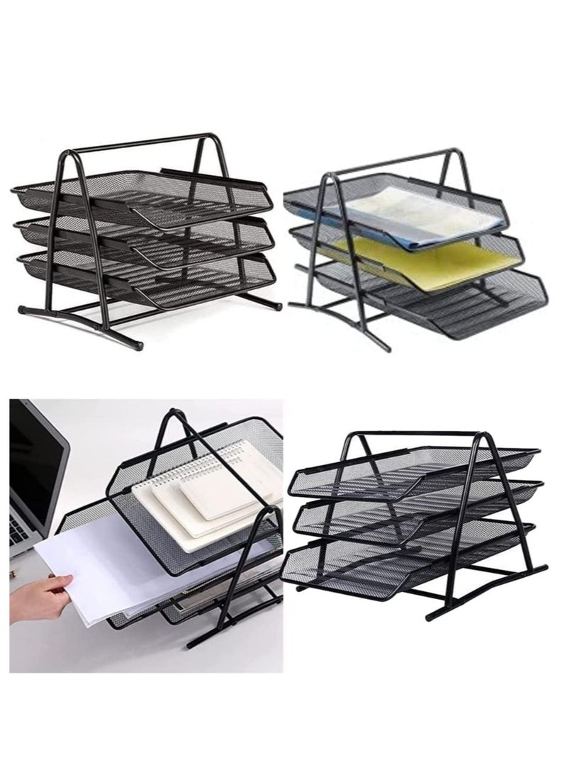 ELTRAZONE - Metal Paper Tray l Mesh Document Tray for Desk Accessories Office Supplies Files and More Space Saving Letter Organizer with 3 Tiers Durable Office Desk - Image 1