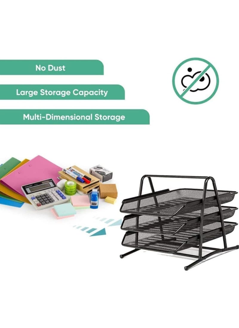 ELTRAZONE - Metal Paper Tray l Mesh Document Tray for Desk Accessories Office Supplies Files and More Space Saving Letter Organizer with 3 Tiers Durable Office Desk - Image 1