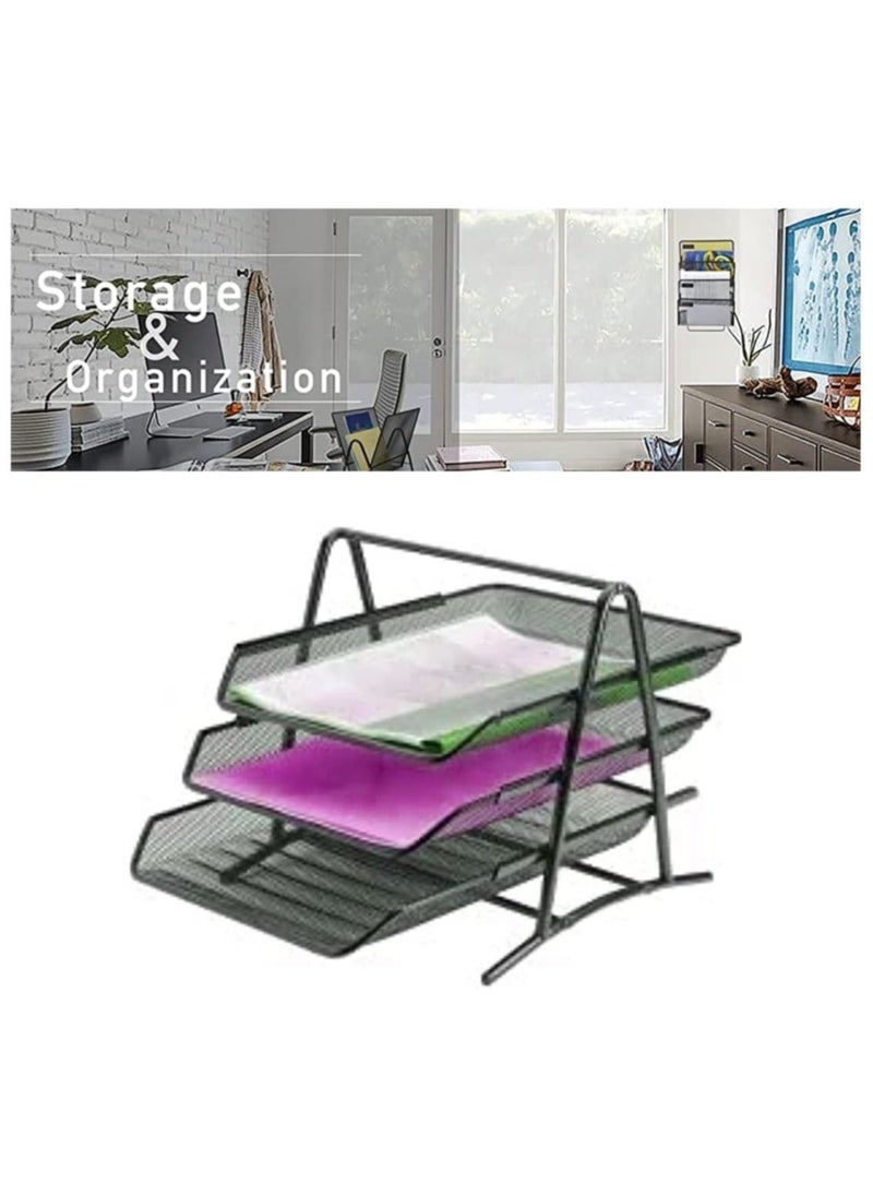ELTRAZONE - Metal Paper Tray l Mesh Document Tray for Desk Accessories Office Supplies Files and More Space Saving Letter Organizer with 3 Tiers Durable Office Desk - Image 1