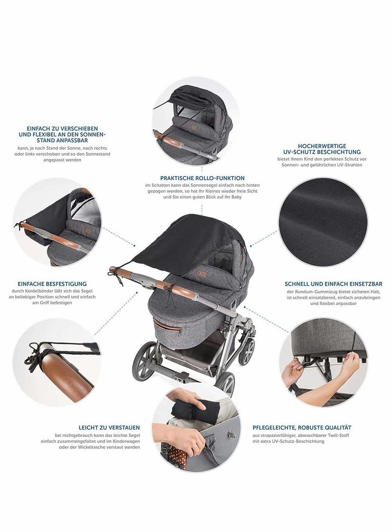 Excefore Universal Pram Sunshade for Pushchair Buggy and Carrycot Sun Sail Stroller with UV Protection 50+ Sun Shade Blackout Blind for Parasol Pushchair Sun Protection Universal Fit Pram - Image 2