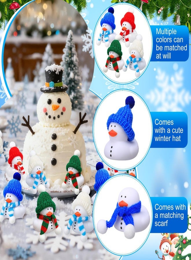 Jerify 48 Pack Winter Snowman Rubber Duck Bulk Bath Christmas Rubber Duck with Fur Hat Scarf 4 Styles Snowman Winter Santa Hat Gift Bag Filler Bathroom Christmas Party Holiday Favors - Image 3