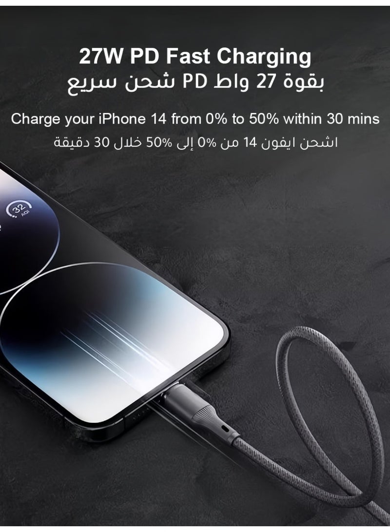 AMIJOY Type C to Lightning Cable 1M [MFi Certified] – Fast 27W PD USB C to Lightning Cable for iPhone 14 13 12 11 Pro Max XS XR 8 Plus iPad – No Pop-up Warning, Braided iPhone Charger Cable, Durable iPhone Charging Cable, Sync Data Transfer, Compatible with Apple 8-14 Series – Grey Braided - Image 2