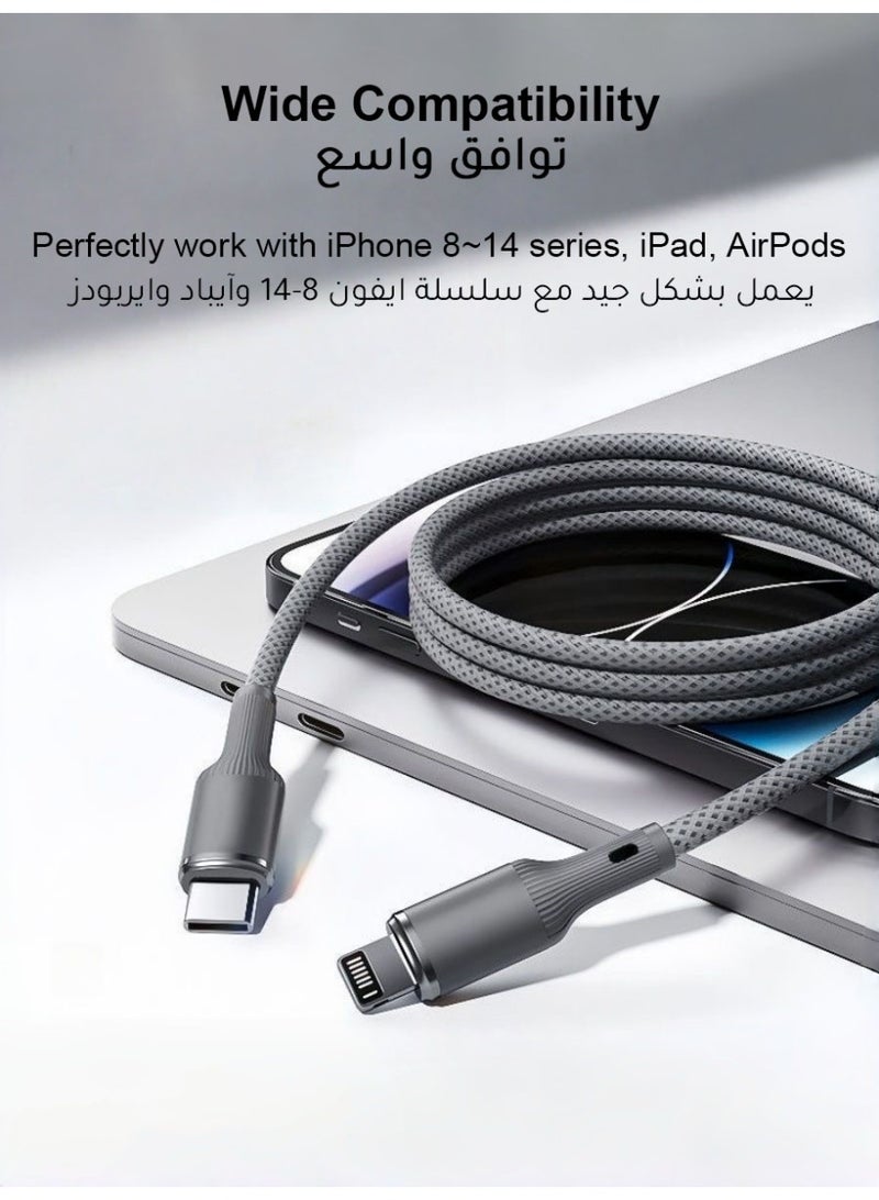 AMIJOY Type C to Lightning Cable 1M [MFi Certified] – Fast 27W PD USB C to Lightning Cable for iPhone 14 13 12 11 Pro Max XS XR 8 Plus iPad – No Pop-up Warning, Braided iPhone Charger Cable, Durable iPhone Charging Cable, Sync Data Transfer, Compatible with Apple 8-14 Series – Grey Braided - Image 5
