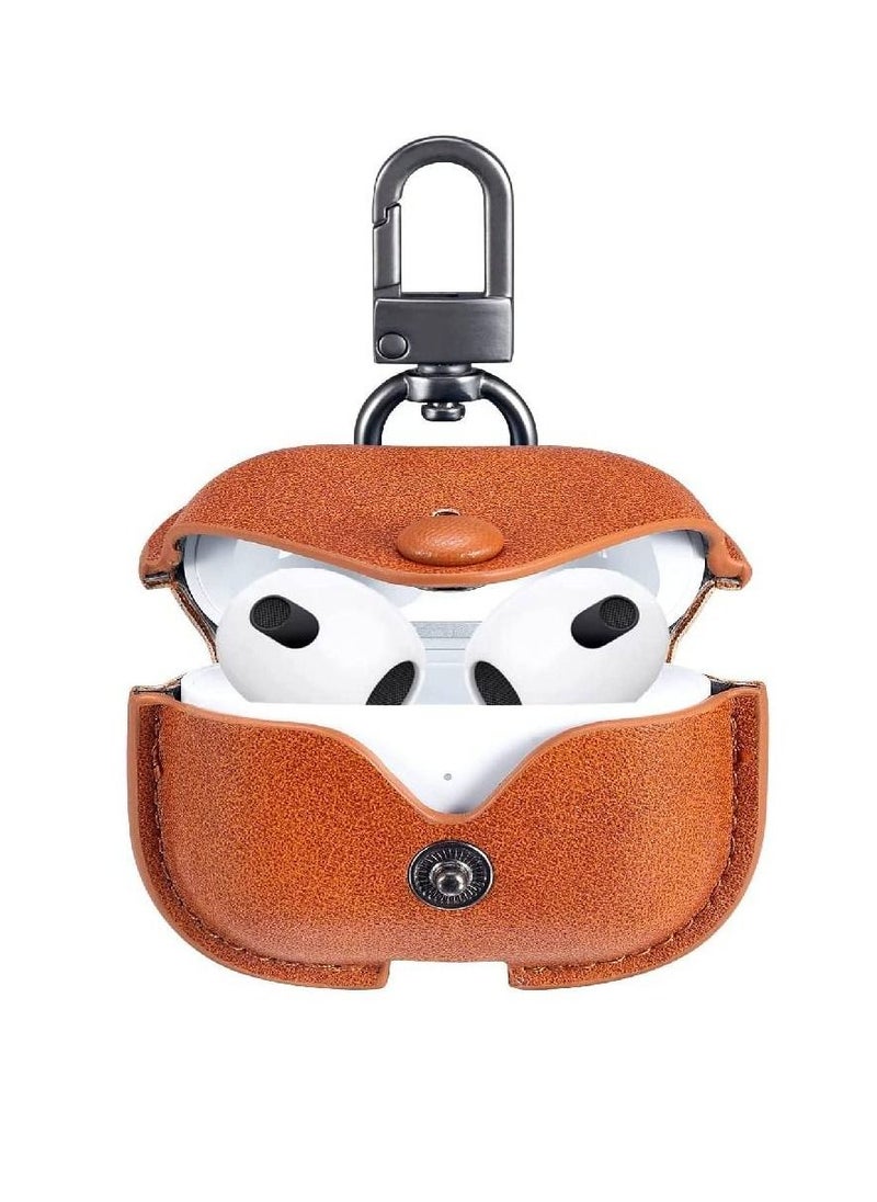 Generic - Leather Protective Case Skin Cover with Keychain and Lock For Airpods 3 Brown - Image 1