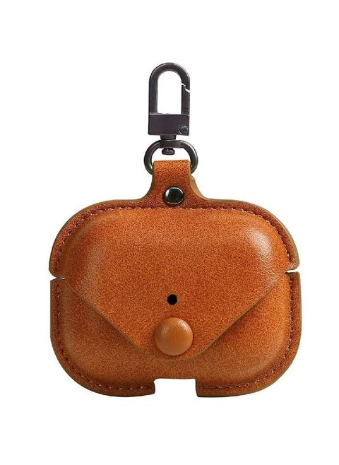 Leather Protective Case Skin Cover with Keychain and Lock For Airpods 3 Brown