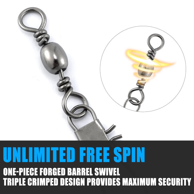 Dr.Fish 50 Pack Fishing Snap Swivels, Barrel Swivels Fishing Tackles, Stainless Steel Safty Interlock Snaps Leader Line Lure Connector Fresh&Saltwater #14 - Image 4