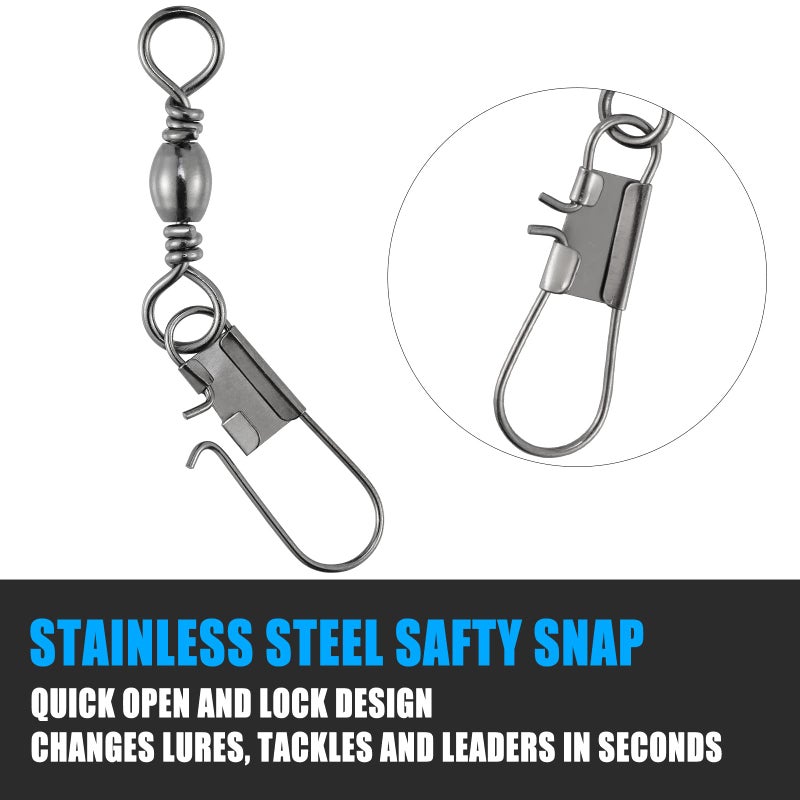 Dr.Fish 50 Pack Fishing Snap Swivels, Barrel Swivels Fishing Tackles, Stainless Steel Safty Interlock Snaps Leader Line Lure Connector Fresh&Saltwater #14 - Image 5