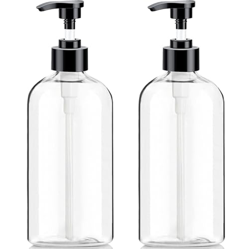Vioetry Empty Plastic Pump Bottles Dispenser（16.9 Oz, 2 Pack）, Portable Amber BPA-Free Travel Shampoo Lotion Pump Bottle Durable Refillable Containers for Massage Oil, Liquid Soap - Image 1